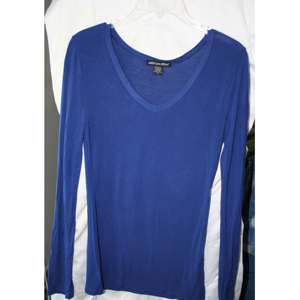 American Dream Womens Royal Blue Long Sleeve Scoop Neck Rayon Blend Top Size M